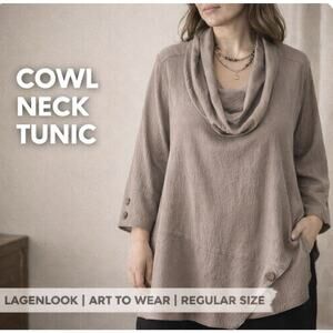 Ali Miles 1X Taupe Textured Cowl Neck Tunic Lagenlook Asymmetrical Art Top